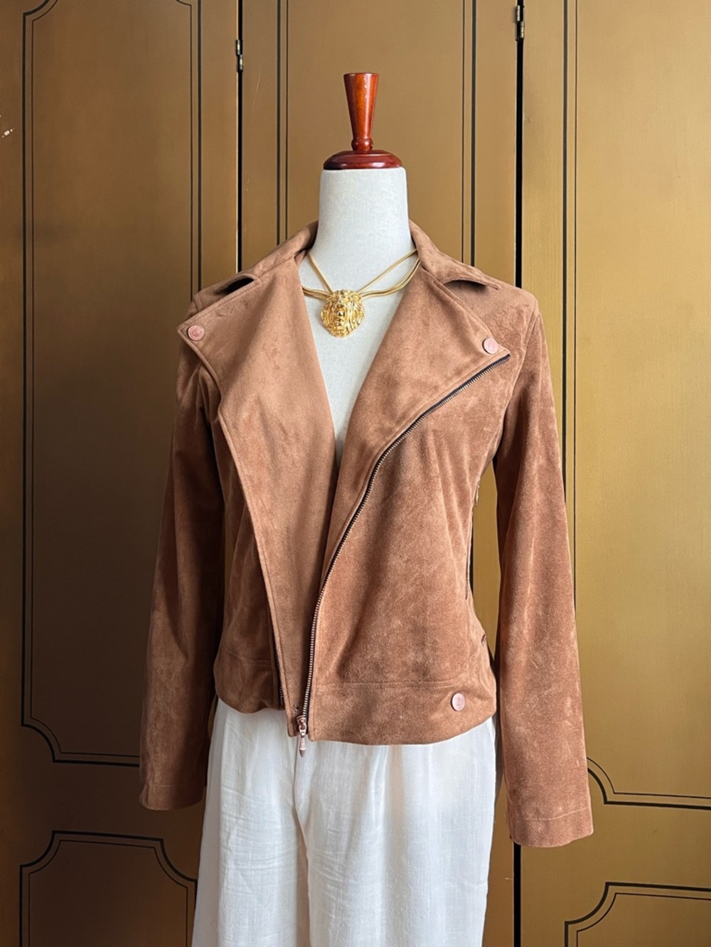 Junior Gaultier Faux Suede Moto Jacket in Cognac